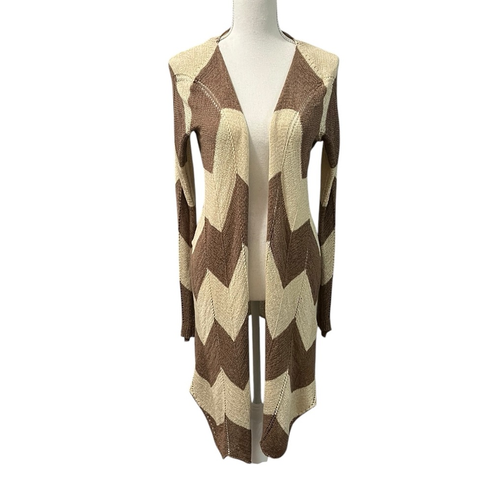 Foreign Exchange Chevron Colorblock Knit Open Cardigan Duster Sweater M
